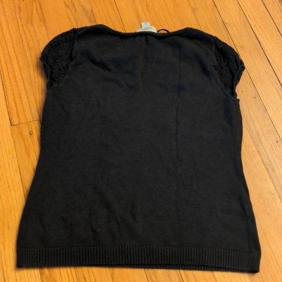 Excellent Ann Taylor Loft petites short sleeve cotton sweater front tie crochet - Picture 5 of 10